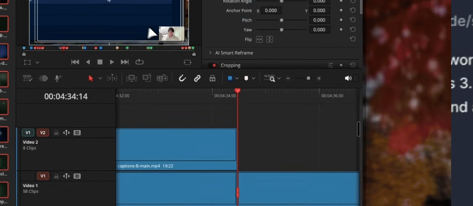 Codex adds graphics and animation clips to a DaVinci Resolve timeline in a sped-up screen recording.
